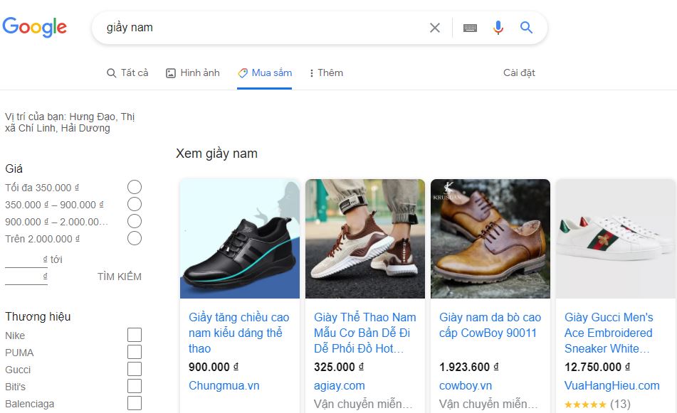 quảng cáo google shopping