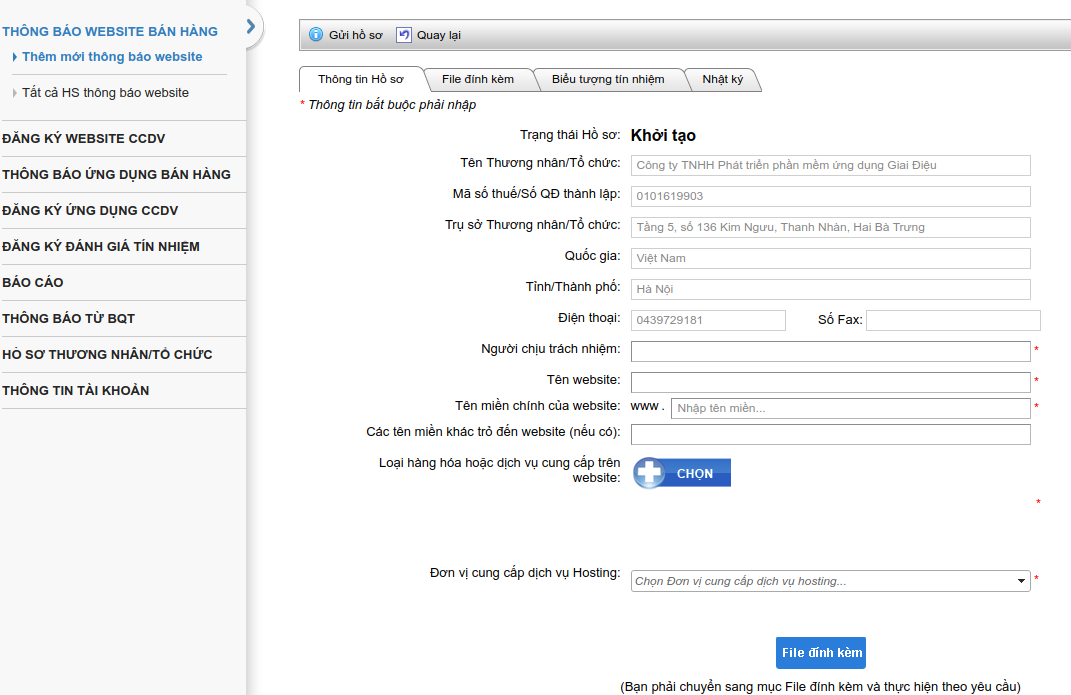 thông báo website thương mại điện tử