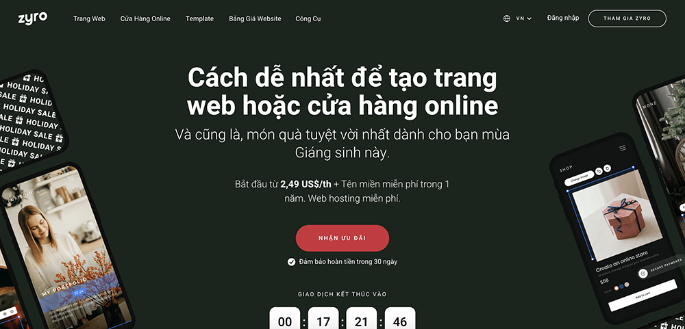 tạo website miễn phí bằng zyro